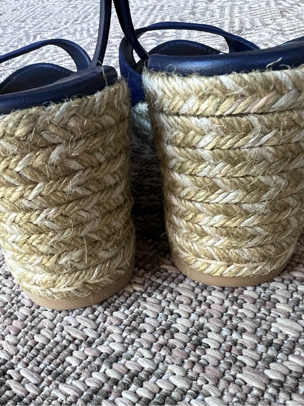 Stuart Weitzman Espadrille Wedge Sandals Navy Blue Slingback Peep Toe 9.5B New - Picture 6 of 7